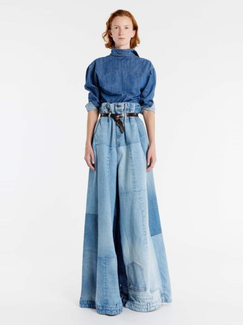 WIDE LEG DENIM PANTS MID BLUE