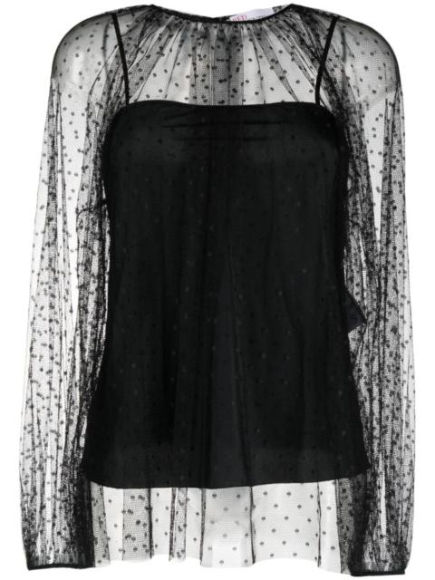 ballon-sleeved tulle blouse