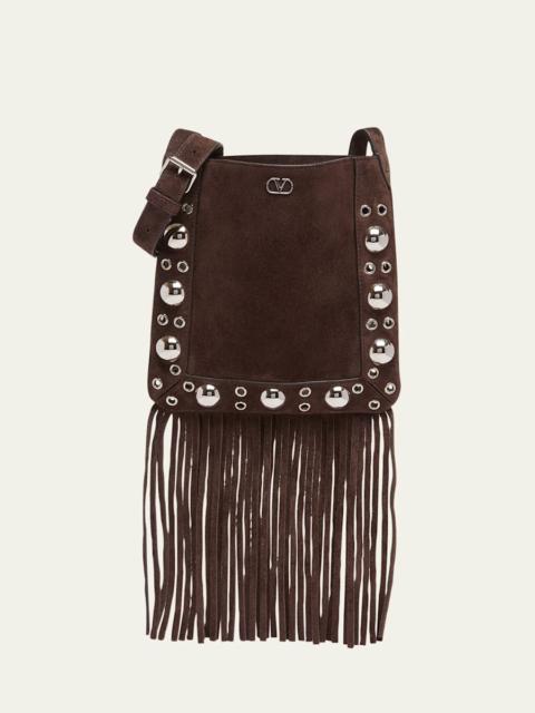 Small Studded Fringe Suede Crossbody Bag