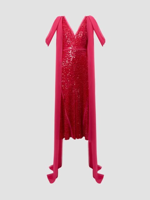 DRAPED SHOULDER MIDI DRESS