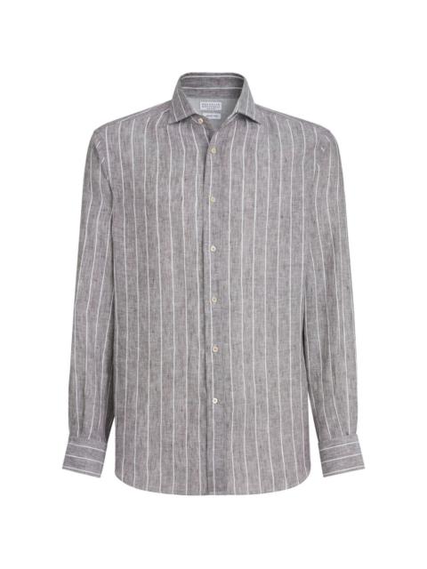chalk stripe pointed-collar shirt