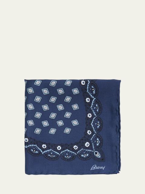 Men's Medallion-Print Silk Pocket Square