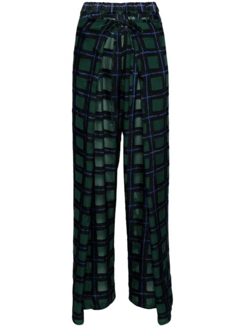 check-pattern straight trousers