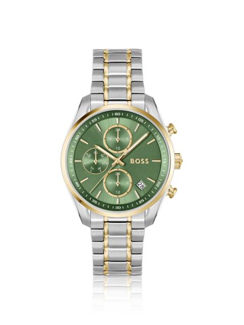 TWO-TONE WATCH WITH GREEN DIAL AND FIVE-LINK BRACELET