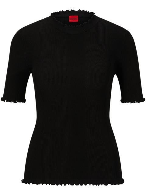 ruffle-trim ribbed-knit top