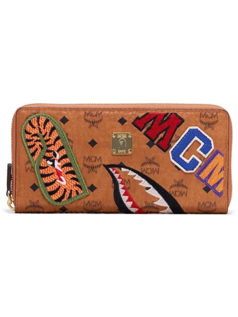 MCM x BAPE Shark Zip Around Wallet Visetos Large Cognac