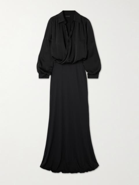 Wrap-effect Draped Silk-satin And Stretch-jersey Maxi Shirt Dress