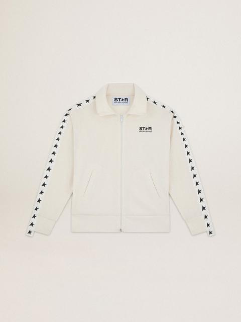 Women’s white zipped sweatshirt with white strip and black stars