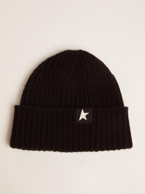 Black wool beanie with white star