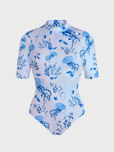 Women UV Protection One-piece Rashguard Medusa and Shells