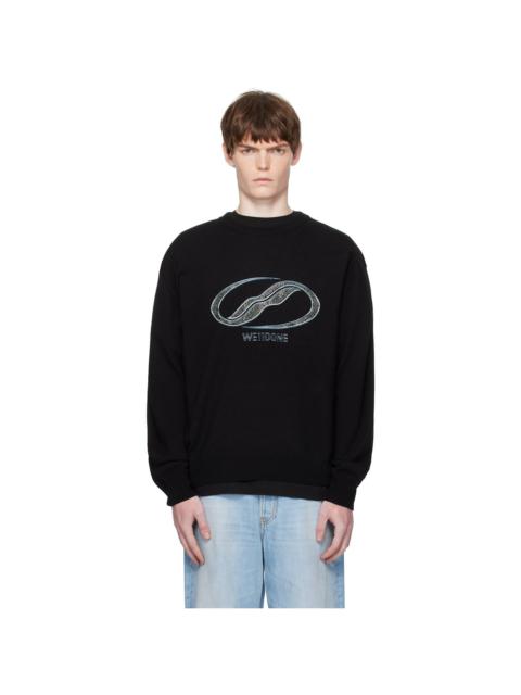 Black Logo Rhinestone Knit Pullover Sweater