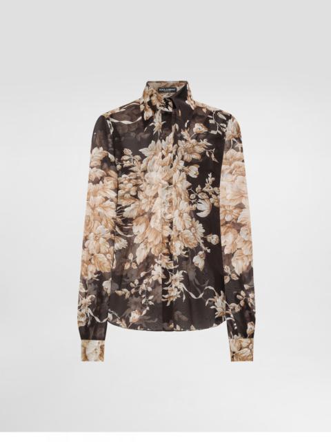 Rose-print chiffon shirt