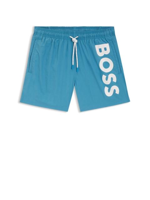 QUICK-DRY SWIM SHORTS WITH VERTICAL LOGO PRINT