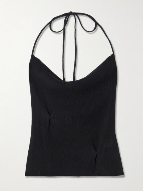 Fine Knot Recycled Ribbed-knit Halterneck Top
