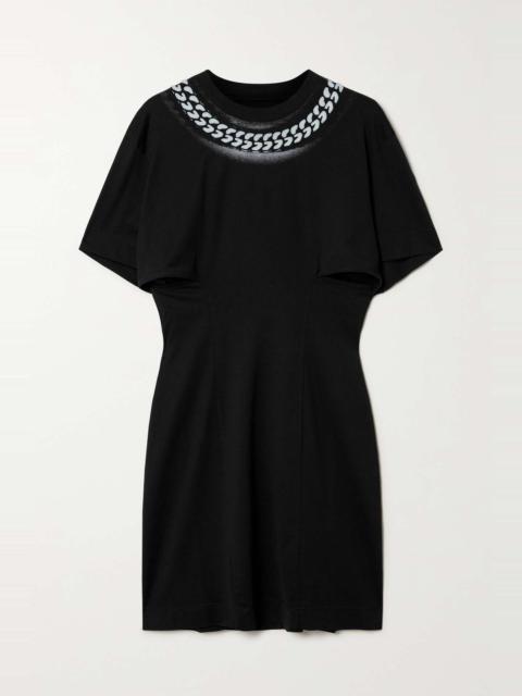 Cutout printed cotton-jersey mini dress