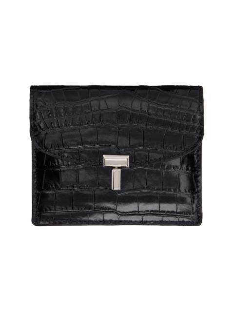 Black T-Lock Croco-Embossed Card Holder