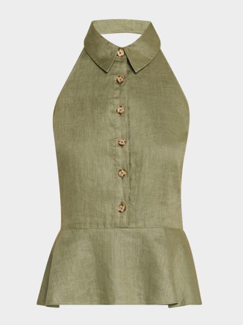 Lancaster Sleeveless Linen Peplum Top