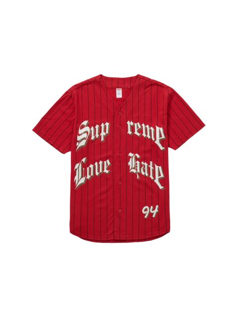 Supreme Love Hate Baseball Jersey Red