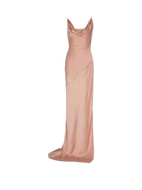 Draped satin slit dress