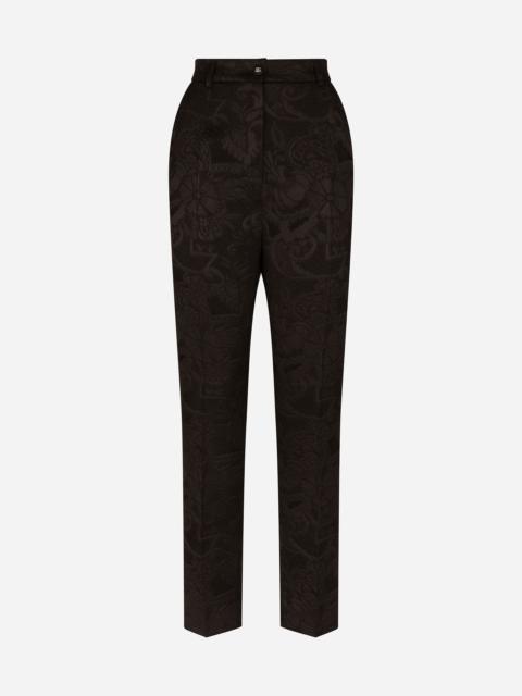 Floral jacquard pants