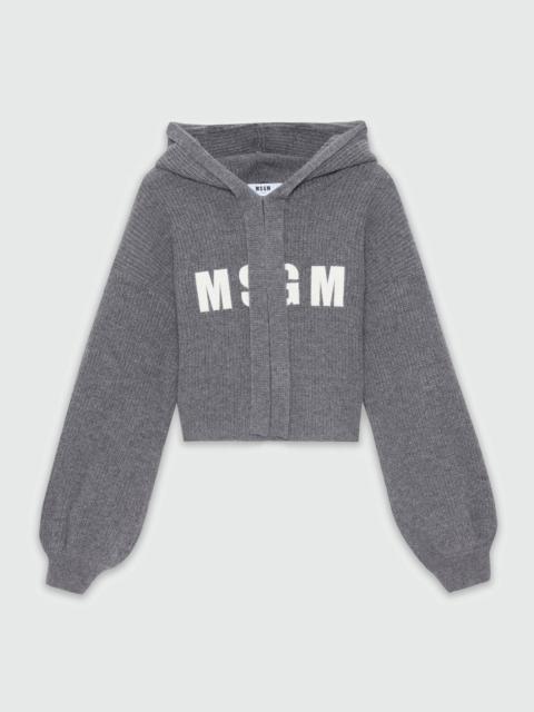 Anthracite cashmere blend hooded sweater with MSGM logo