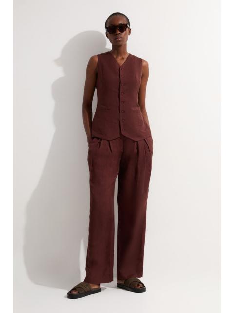 Viscose Linen Pleat And Pocket Detail Woven Straight Leg Trouser