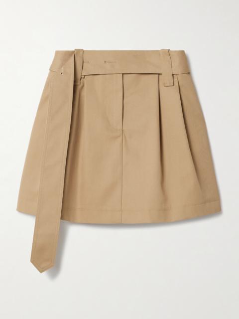 Belted Pleated Twill Mini Skirt