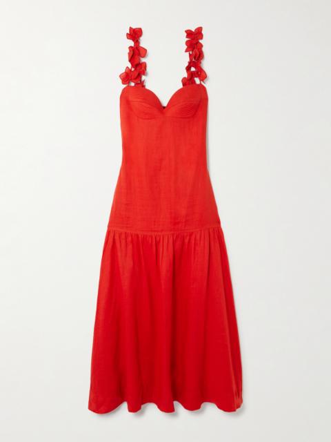 Ser Arte Appliquéd Linen Maxi Dress