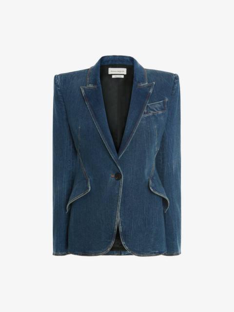 Denim Tailored Jacket in Dark Blue Wash