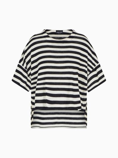 STRIPED VIRGIN WOOL CROPPED T-SHIRT