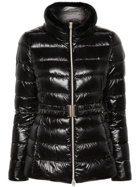 belted high-neck down jacket