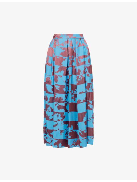Pleated Printed Woven Midi Skirt