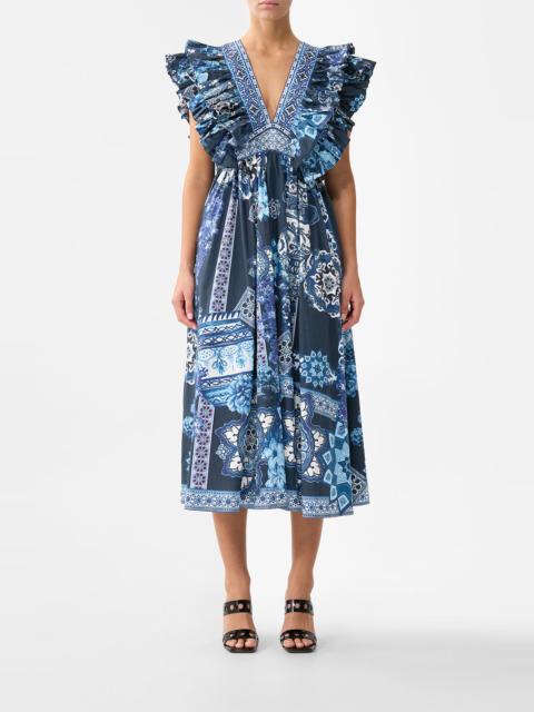 DOUBLE FRILL SLEEVE MIDI DRESS