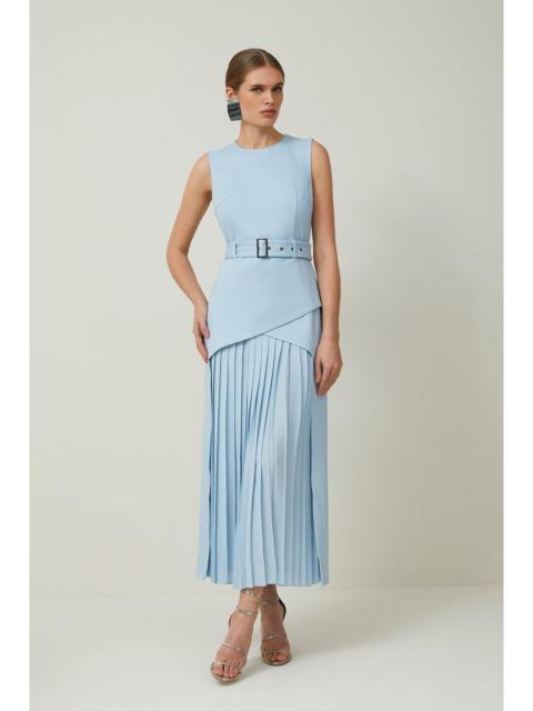 Ponte And Georgette Jersey Pleated Maxi Dress