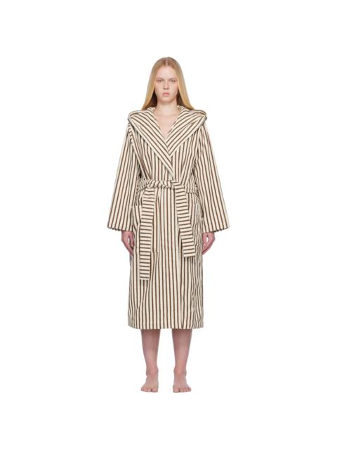 Off-White & Brown Terry Hooded Bathrobe