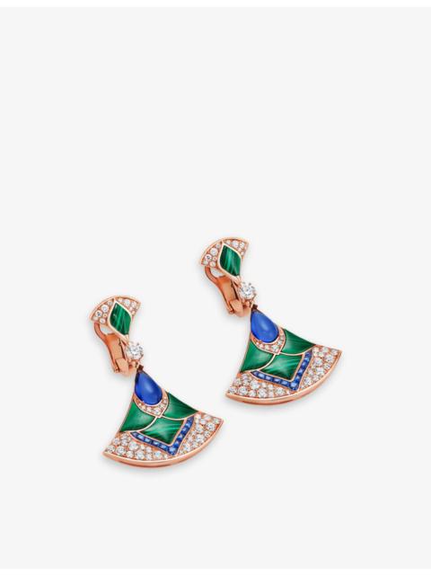 Divas' Dream 18ct rose-gold, 0.40ct and 1.28ct diamond, 0.80ct sapphire, malachite and tanzanite ear