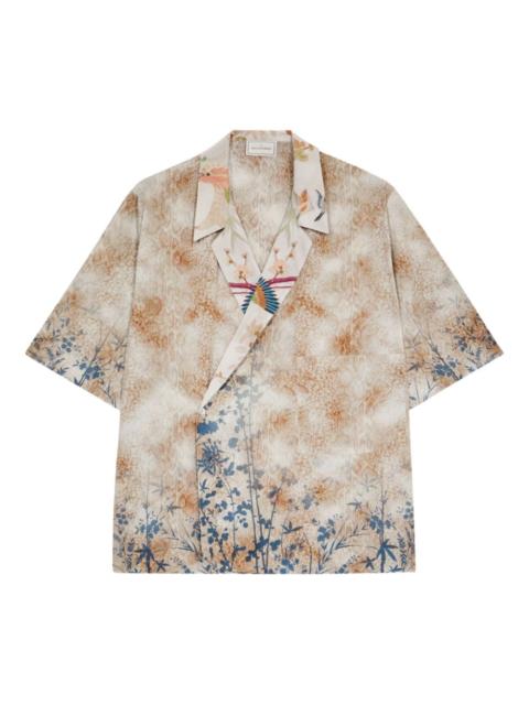 floral-print wrap shirt