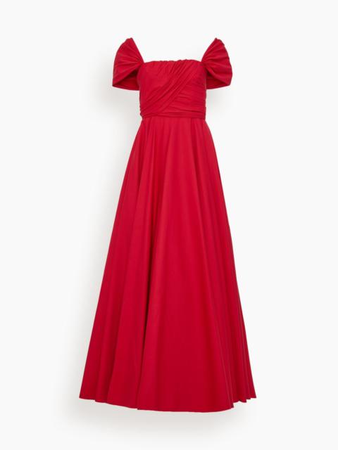 Long Corsage Poplin Dress in Red