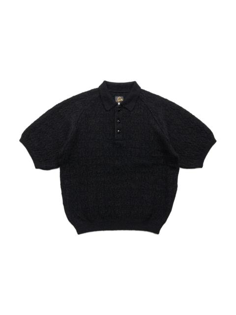 S/S Polo Sweater Crepe Weave - Black