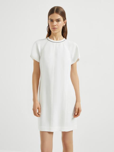Viscose and linen fluid twill mini dress with shiny neck detail