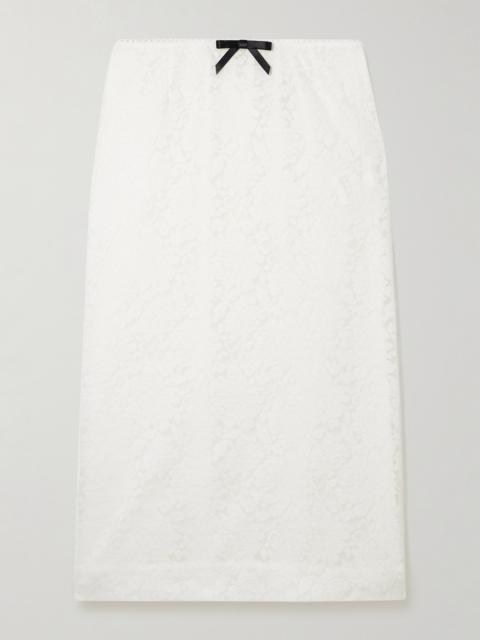 Bow-embellished Satin-trimmed Lace Midi Skirt
