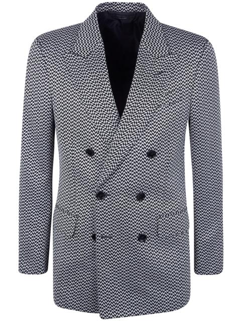 Jacquard Geometric Design Double Breasted Jacket
