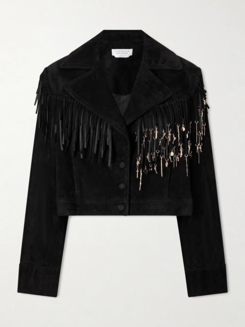 Azra Fringed Leather-trimmed Embellished Suede Jacket