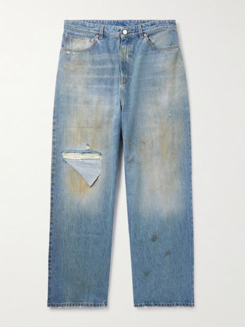 Straight-Leg Distressed Jeans Blue