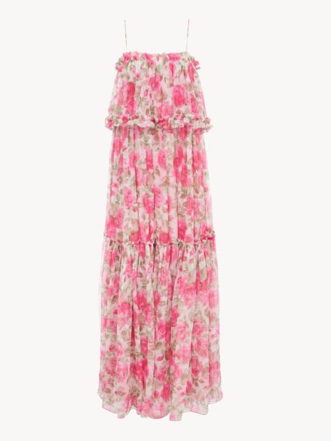 SLEEVELESS LONG DRESS IN SILK MOUSSELINE