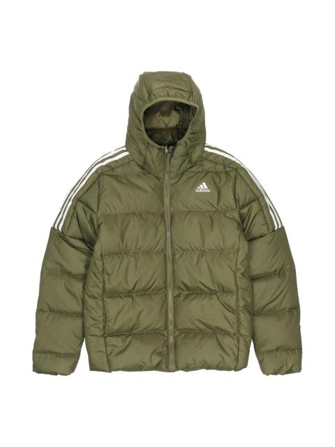 Men's adidas Ess Mid D H Jkt Stay Warm Sports Hooded Down Jacket Olive GT9138