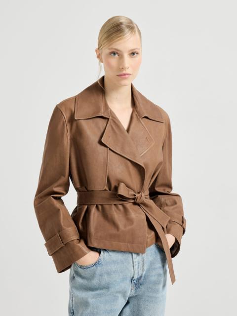 Vintage nappa leather cropped trench with monili