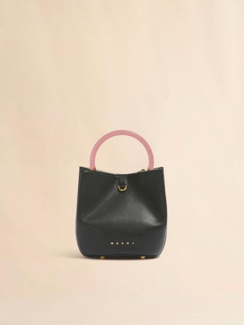 BLACK LEATHER PANNIER BUCKET BAG