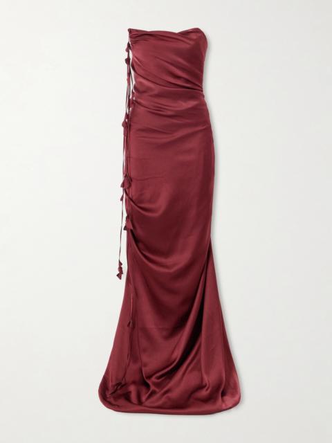 Embellished Draped Satin Bustier Gown