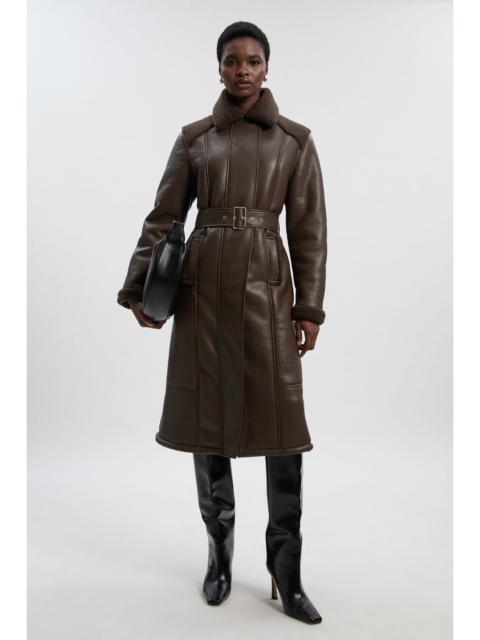 Petite Faux Fur Aviator Longline Coat